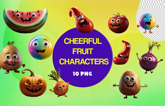 Smiling fruit character 3D artwork element collection image